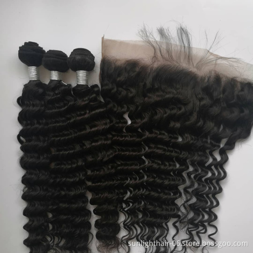 Free sample Virgin Brazilian hair bundles with lace closure frontal Cheap 10a Grade loose deep Brazilian hair bundles